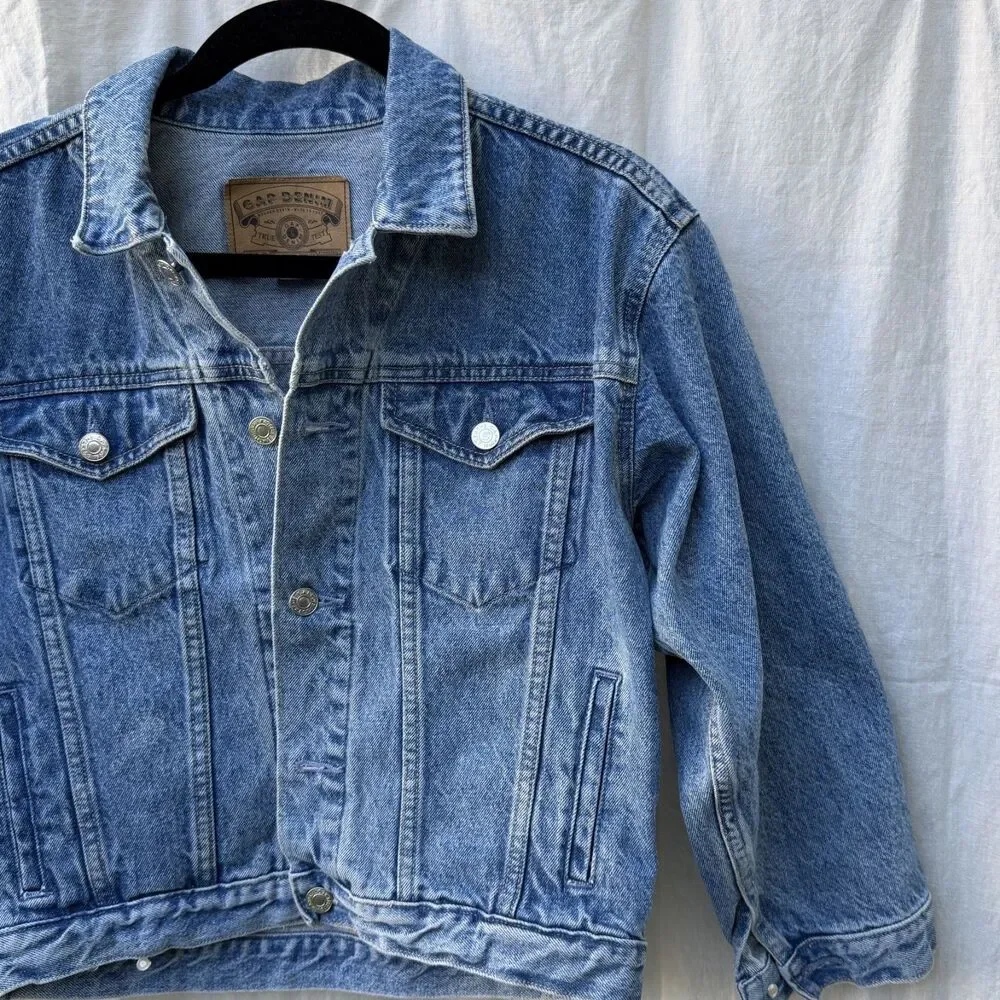 Vintage 90s Gap Kids Denim Trucker Jacket - Size Large (10-11) Medium Wash